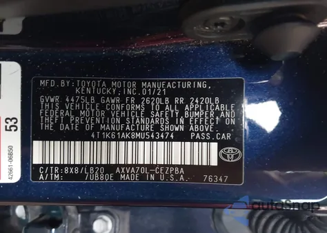 2021 Toyota Camry Xse z USA, uszkodzony, nr VIN 4T1K61AK8MU543474